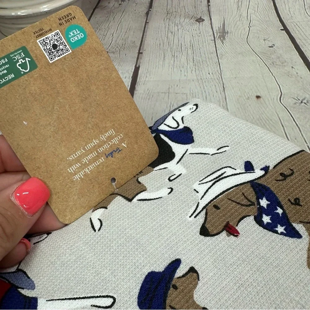 NWT truly lou americana cotton kitchen towel set of 3 with dogs in cowboy hats